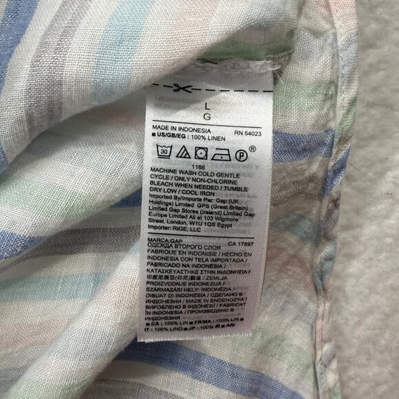 Gap Linen Pastel Striped Boyfriend Fit Button Up Top Beachy Boho Preppy Womens L - Picture 7 of 10